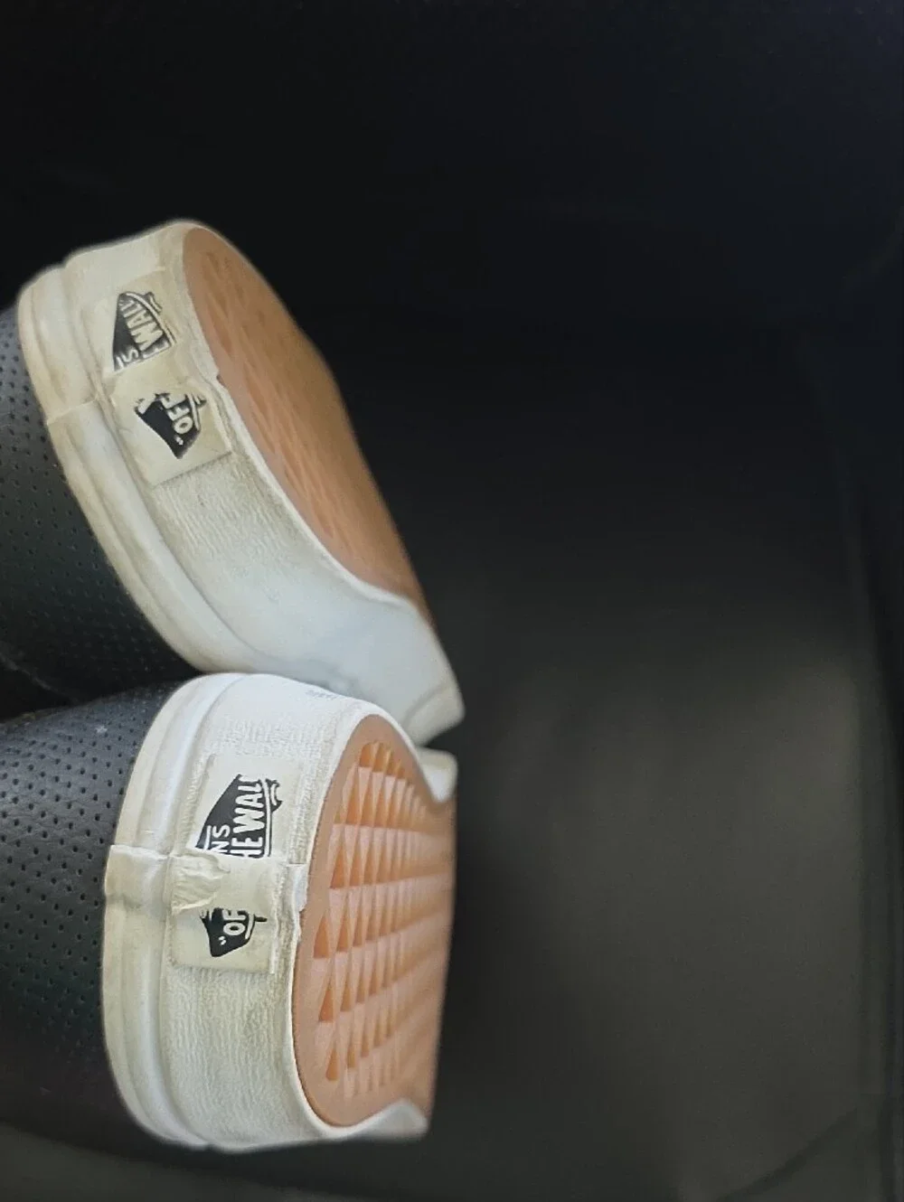 Vans Black Slip-On Leather-Textured Casual Sneakers with White Sole